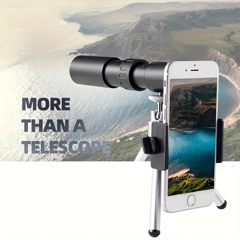 10-300x40mm Continuous Infinite Zoom Monocular, HD Portable Pocket Telescope, With Mobile Phone Connecting Stand & Tripod, Metal Pull-up Monocular