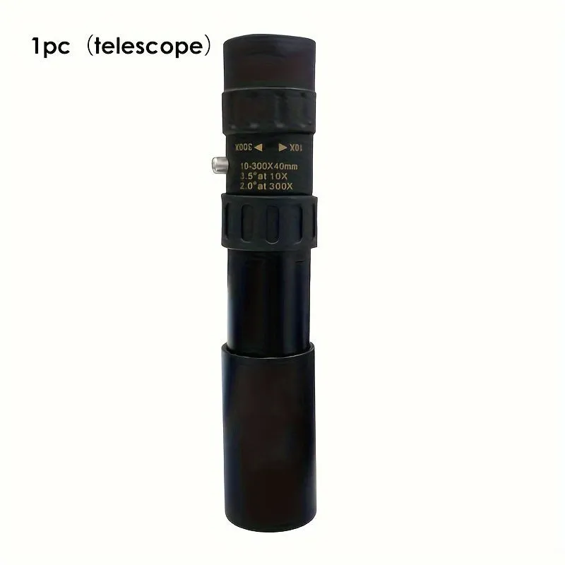 10-300x40mm Continuous Infinite Zoom Monocular, HD Portable Pocket Telescope, With Mobile Phone Connecting Stand & Tripod, Metal Pull-up Monocular