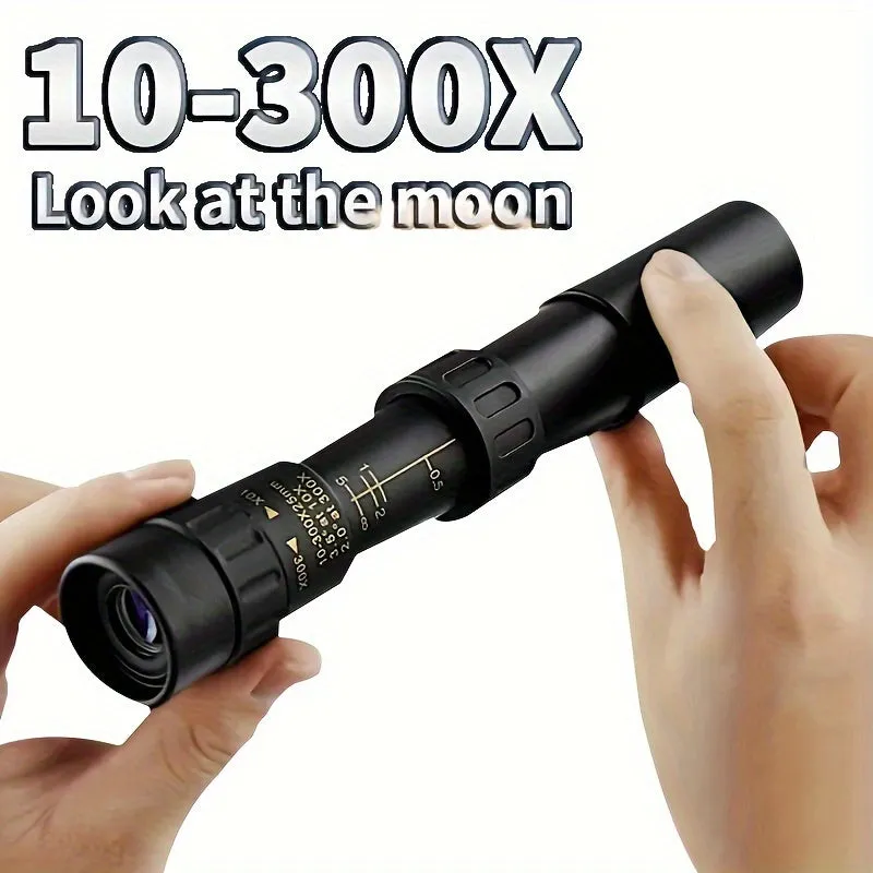 10-300x40mm Continuous Infinite Zoom Monocular, HD Portable Pocket Telescope, With Mobile Phone Connecting Stand & Tripod, Metal Pull-up Monocular