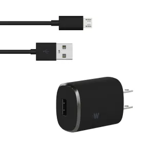 1.0A/5W 1-Port USB-A Home Charger with 6ft TPU Micro USB to USB-A Cable - Black