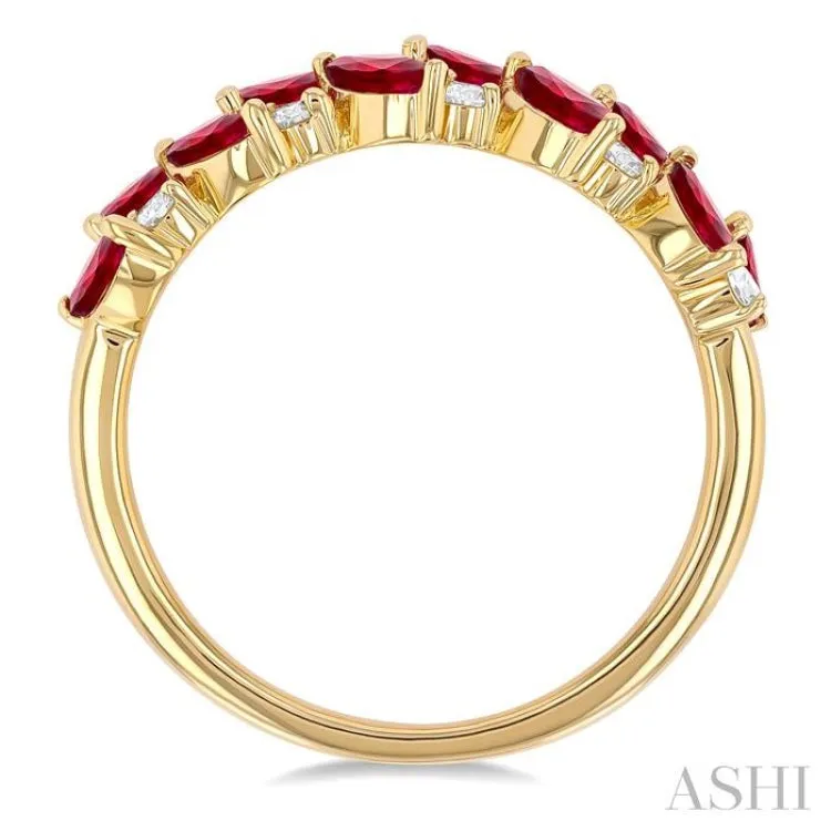 1/5 ctw Leafy 4X2MM Marquise Cut Ruby and Round Cut Diamond Precious Band in 14K Yellow Gold