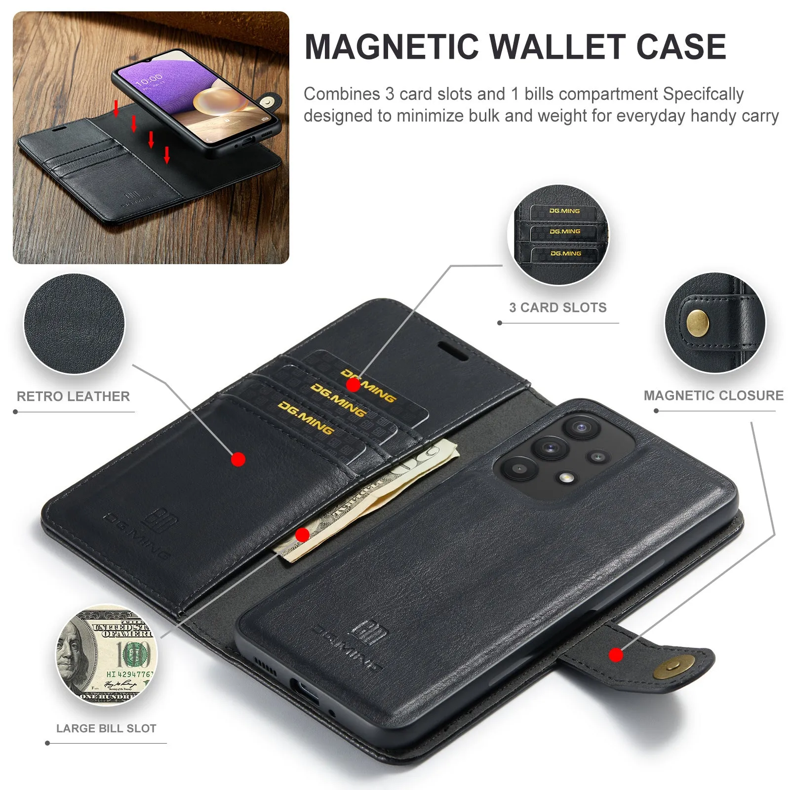 2 in 1 Removable Magnetic Wallet Flip Case For Samsung Galaxy S24 S23