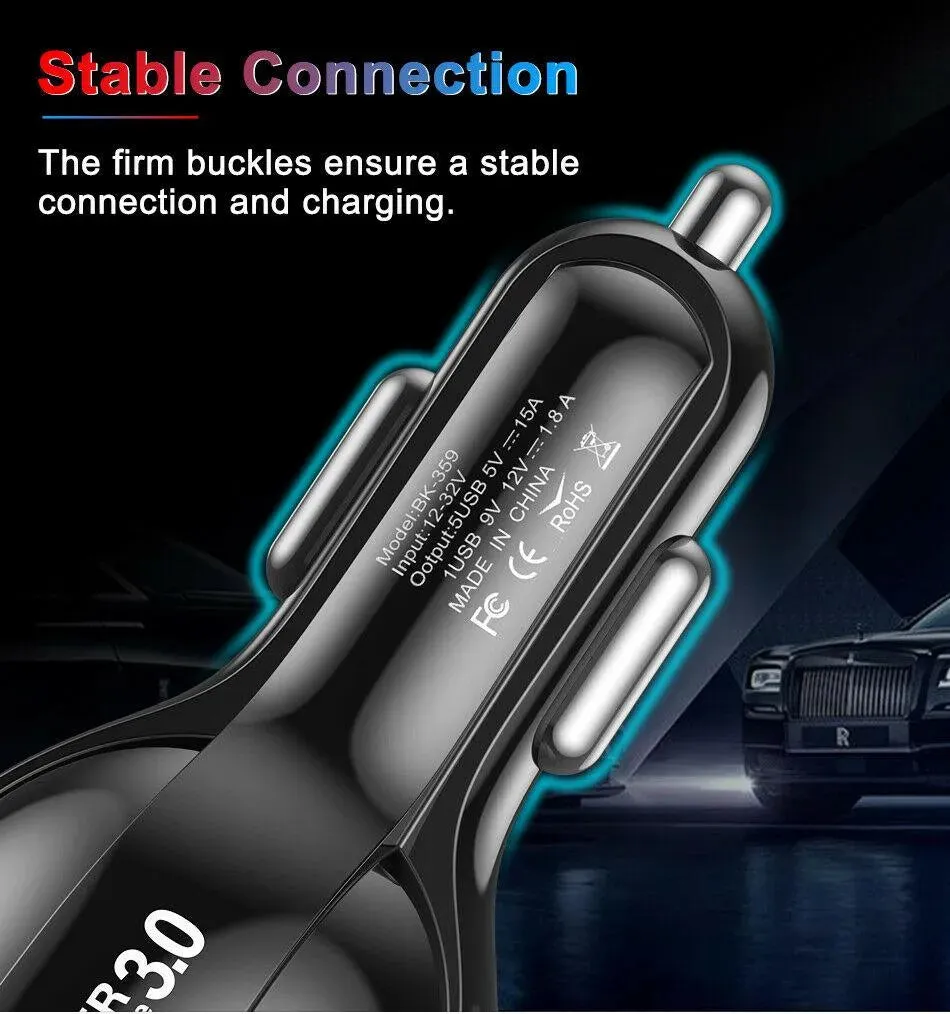 2 Pack PBG 5 Port USB Fast Car Charger with LED Display Charge 5 Devices at once