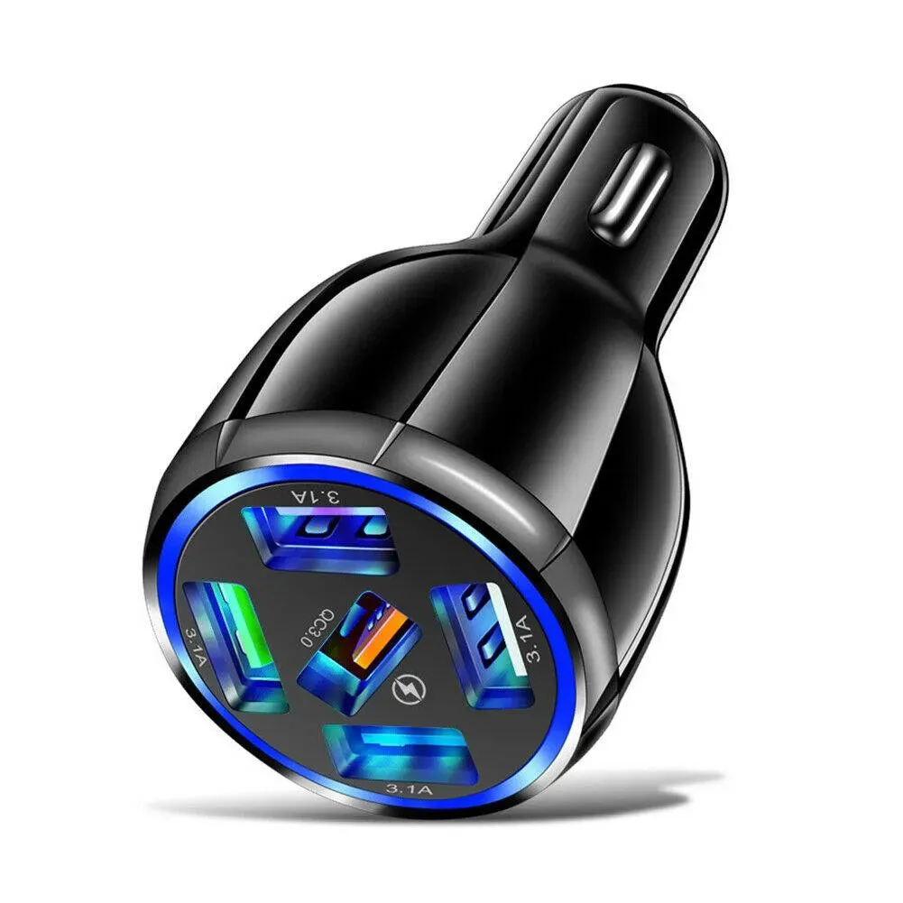 2 Pack PBG 5 Port USB Fast Car Charger with LED Display Charge 5 Devices at once