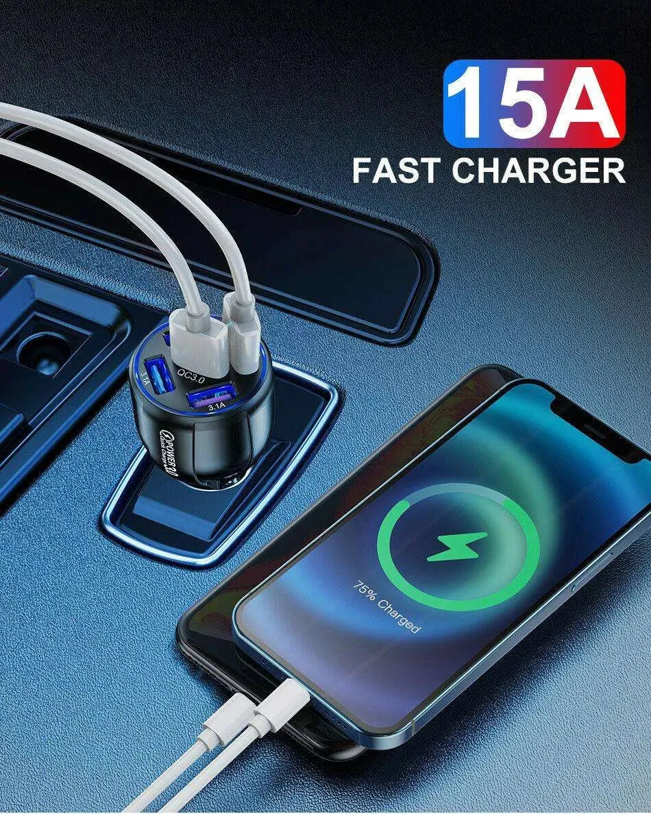 2 Pack PBG 5 Port USB Fast Car Charger with LED Display Charge 5 Devices at once