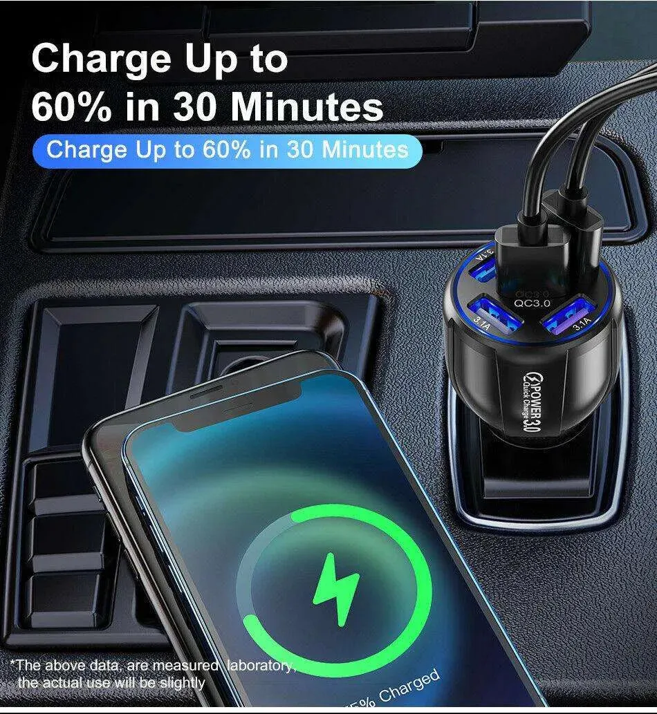 2 Pack PBG 5 Port USB Fast Car Charger with LED Display Charge 5 Devices at once