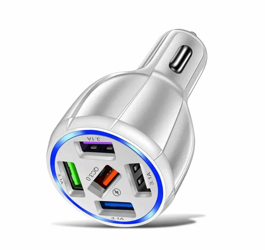 2 Pack PBG 5 Port USB Fast Car Charger with LED Display Charge 5 Devices at once