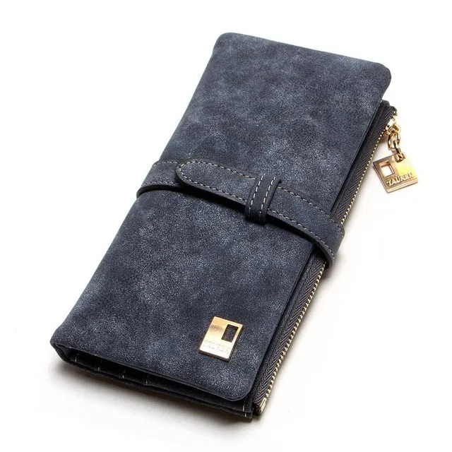 2019 New Fashion Women Wallets Drawstring Nubuck Leather Zipper Wallet Women's Long Design Purse Two Fold More Color Clutch