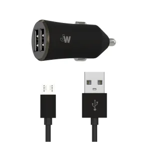 2.4A/12W 2-Port USB-A Car Charger with 6ft TPU Micro USB to USB-A Cable - Black