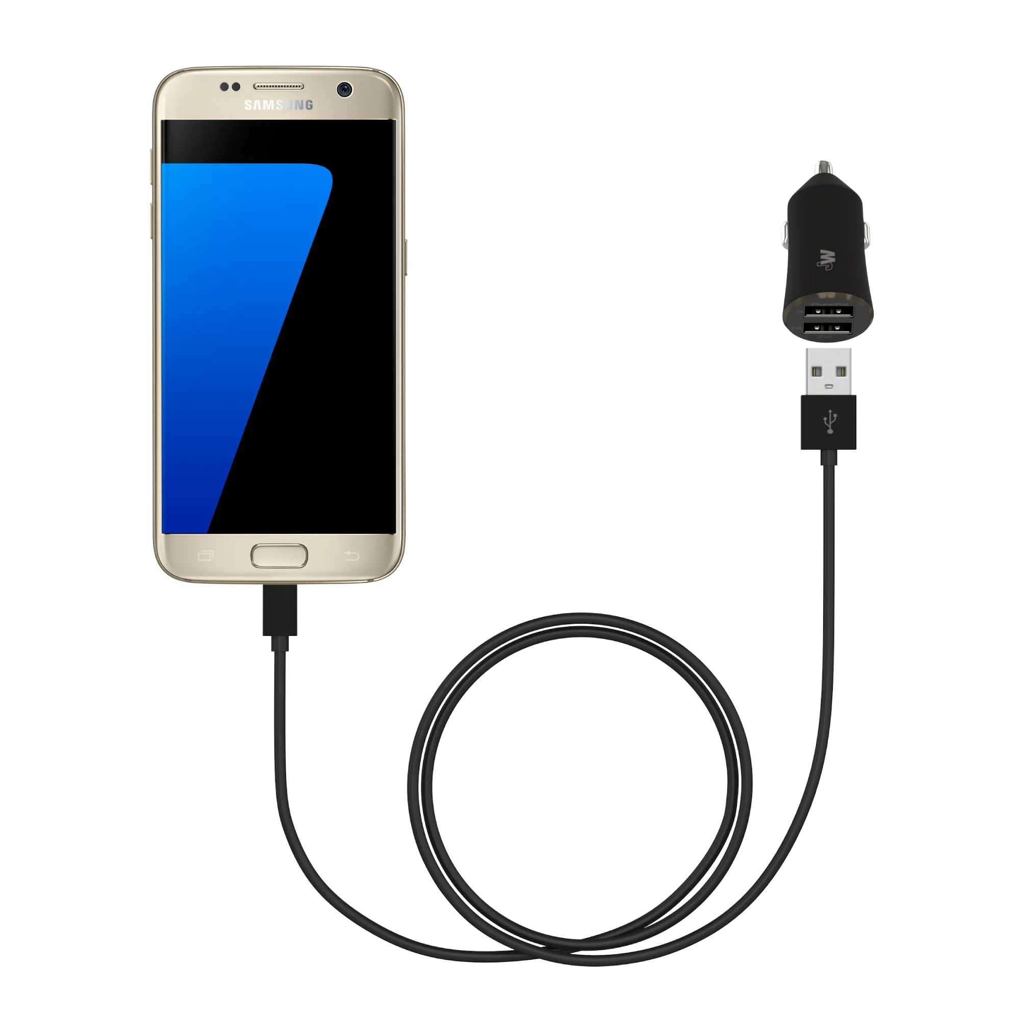 2.4A/12W 2-Port USB-A Car Charger with 6ft TPU Micro USB to USB-A Cable - Black