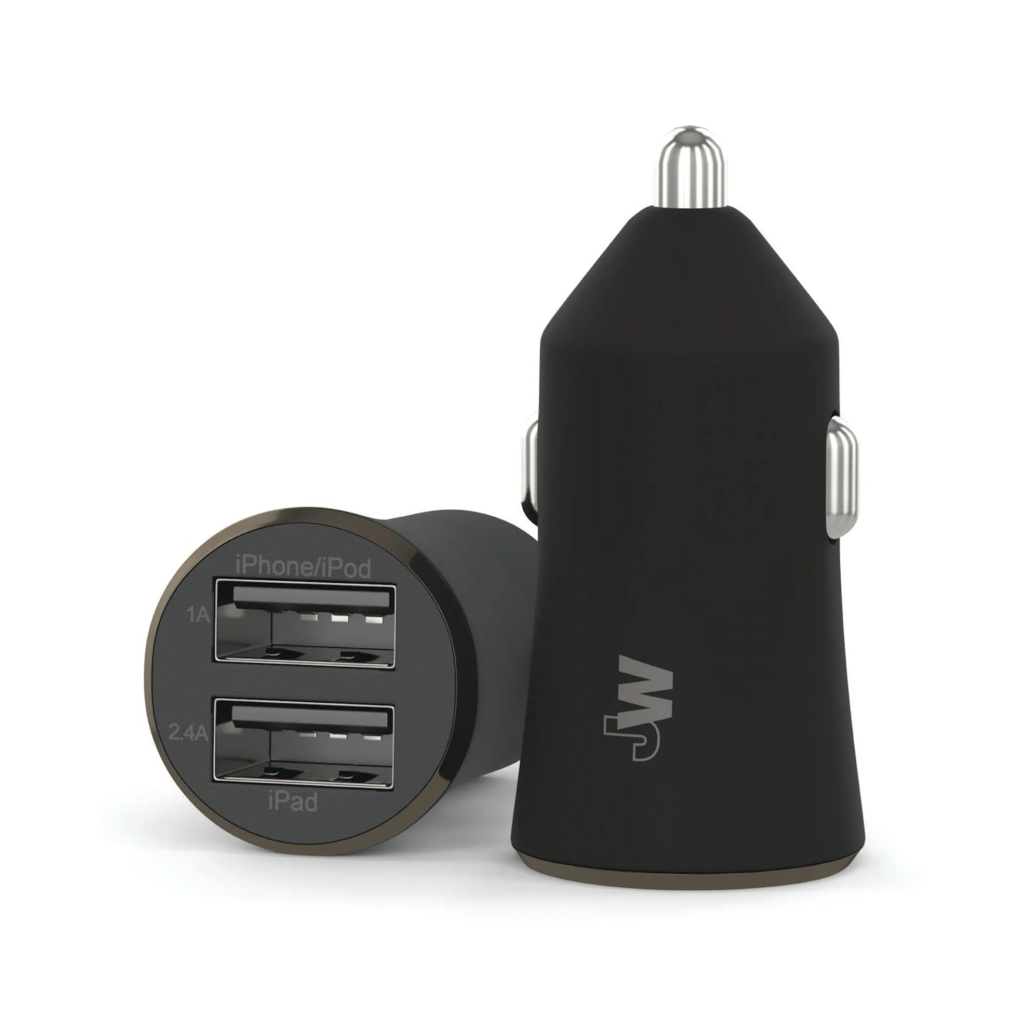 2.4A/12W 2-Port USB-A Car Charger with 6ft TPU Micro USB to USB-A Cable - Black