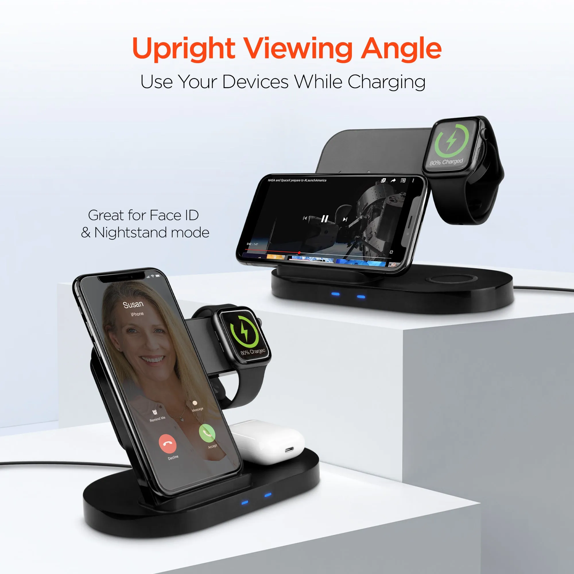 3-in-1 Wireless Charging Dock with 10W Wireless Fast Charge | Black