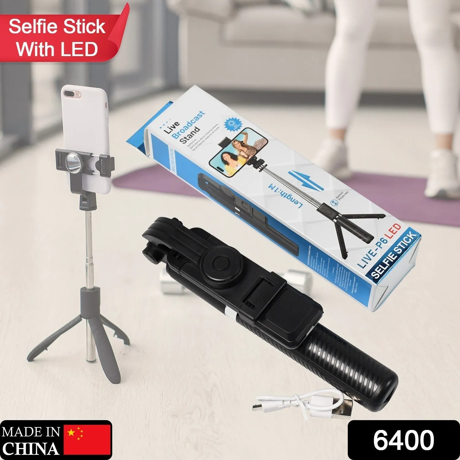 6400 Bluetooth Selfie Stick, Portable Phone Tripod Stand for Mobile.