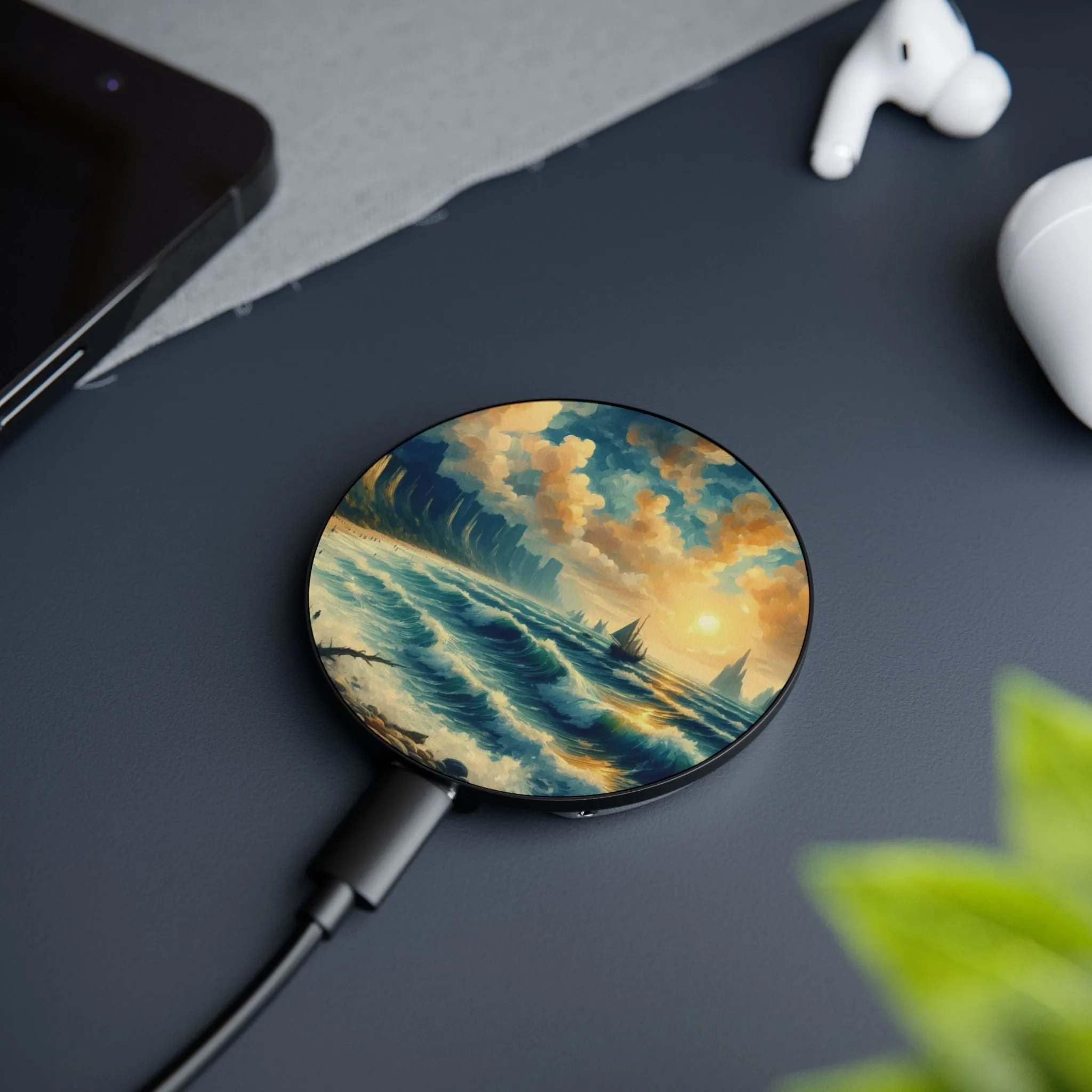 A wavy sea and sunset Magnetic Induction Charger