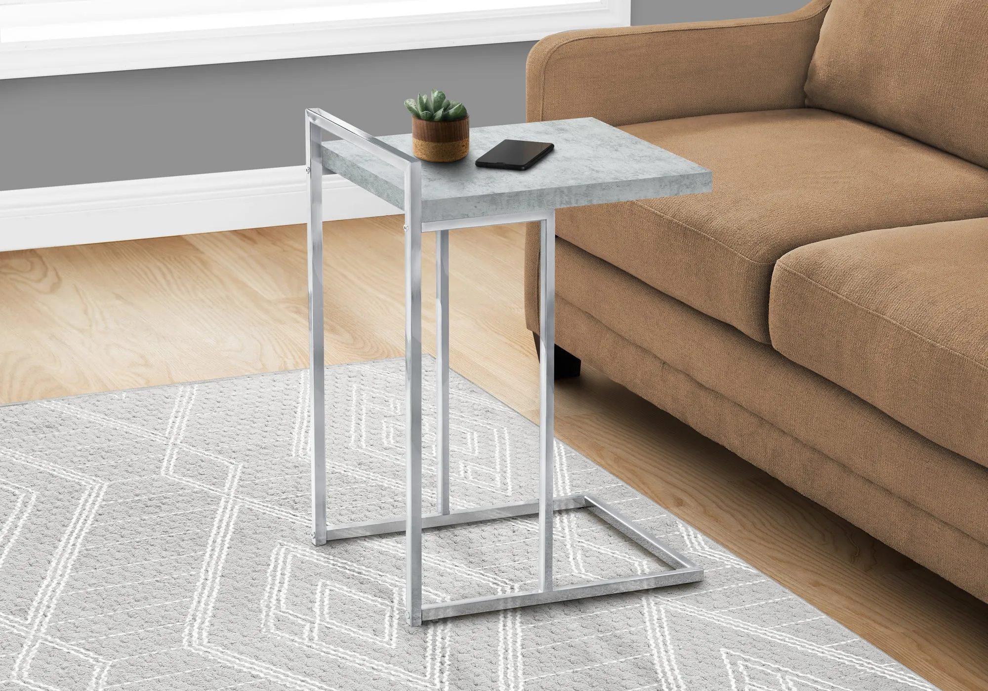 Accent Table - 25"H / Grey Cement / Chrome Metal