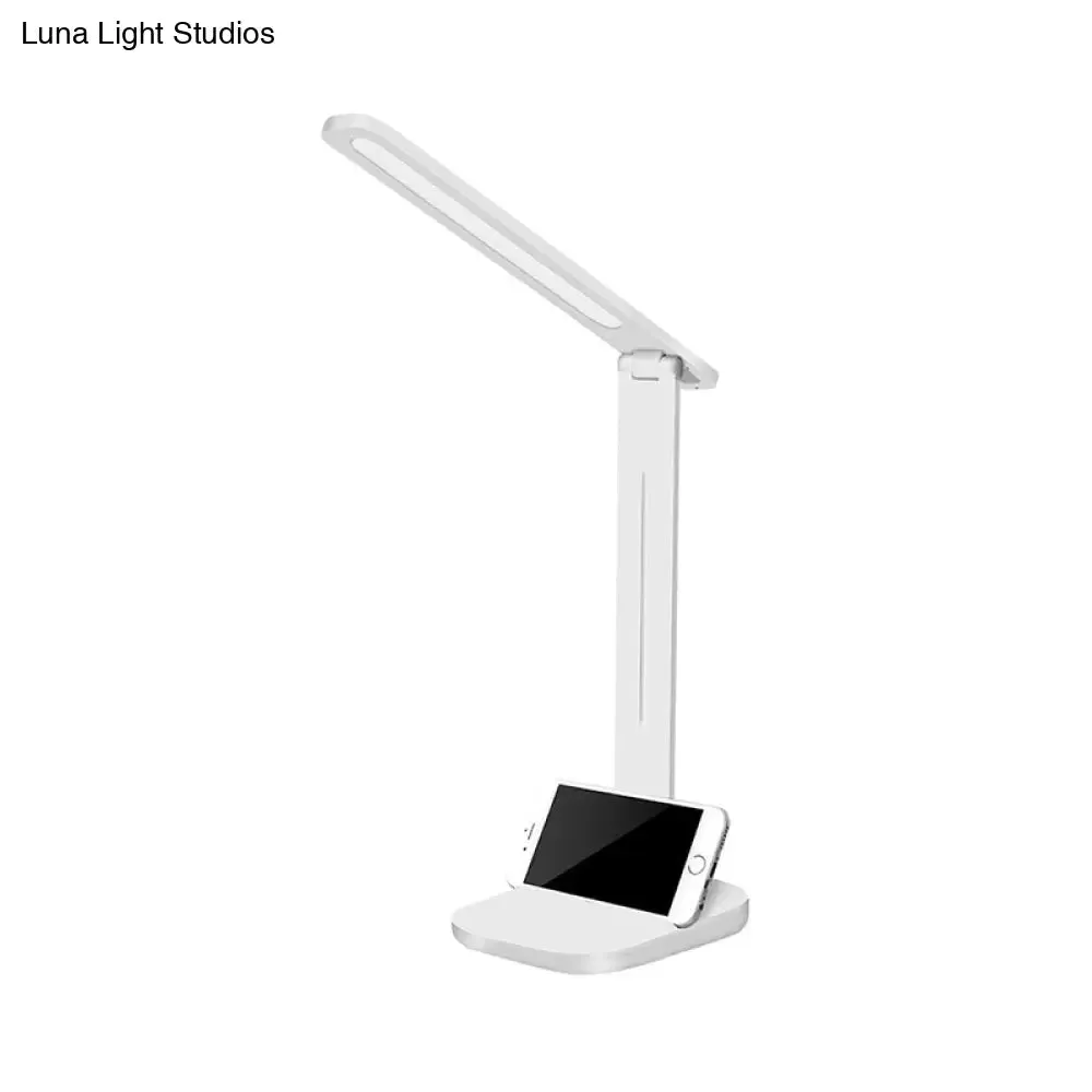 Adjustable White Oblong Shade Desk Lamp with Phone Holder - Modern Plastic Desk Light