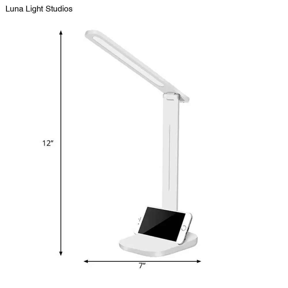 Adjustable White Oblong Shade Desk Lamp with Phone Holder - Modern Plastic Desk Light