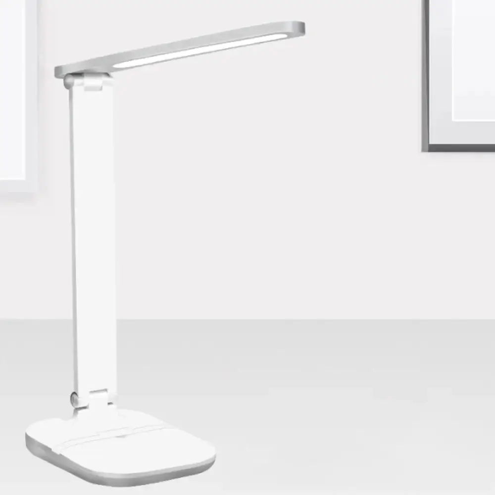 Adjustable White Oblong Shade Desk Lamp with Phone Holder - Modern Plastic Desk Light