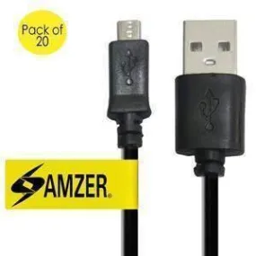 Amzer Universal Micro USB to USB 2.0 Data Sync and Charge Cable 3ft. Pack of 20 - Black