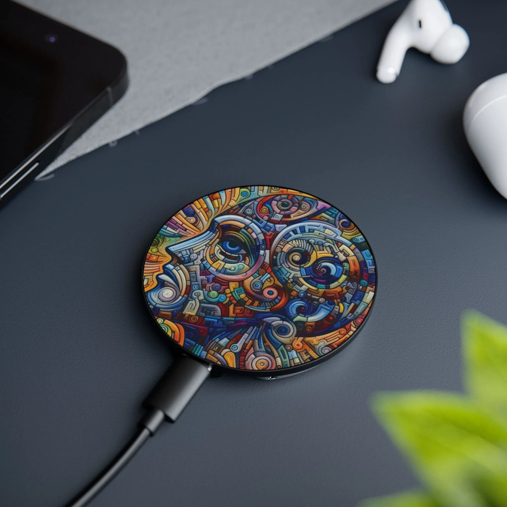 An abstract colorful face design Magnetic Induction Charger