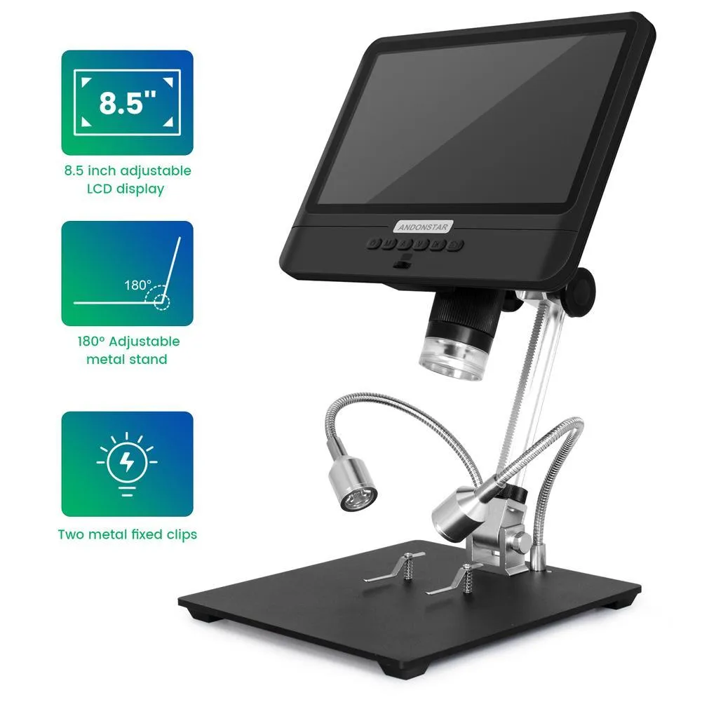 Andonstar AD208S 5X-1200X Digital Microscope -  8.5in LCD Display, ideal for soldering