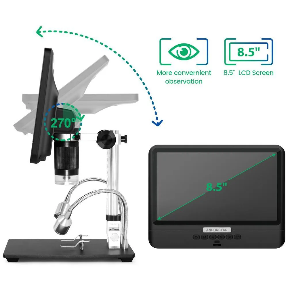 Andonstar AD208S 5X-1200X Digital Microscope -  8.5in LCD Display, ideal for soldering