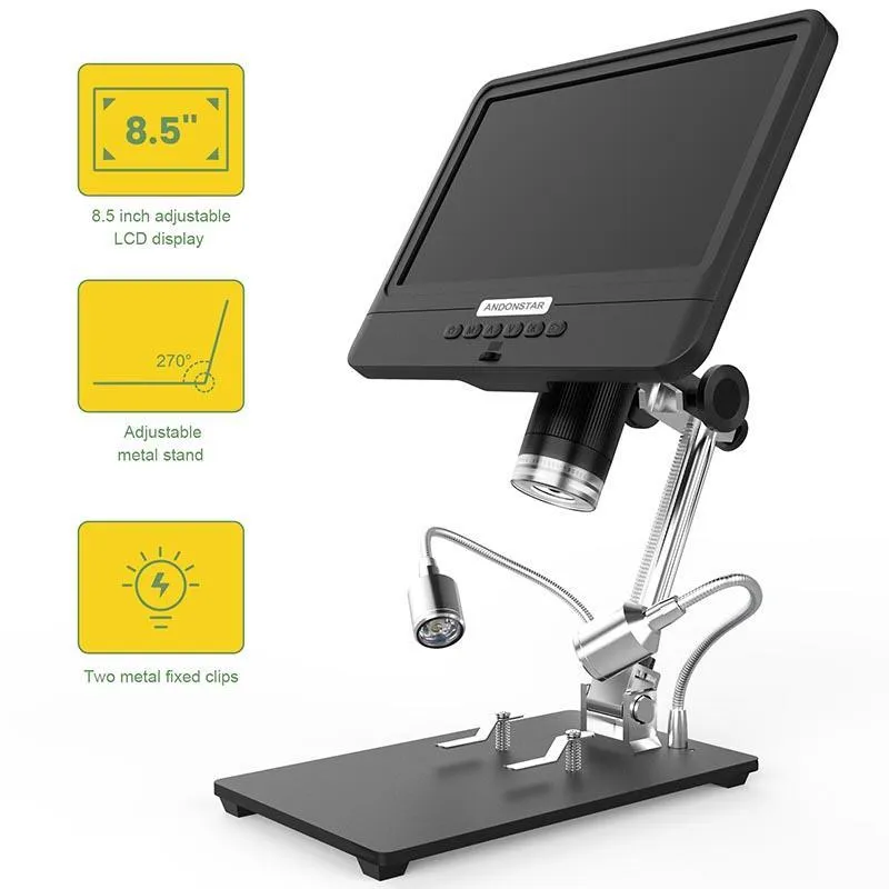 Andonstar AD208S 5X-1200X Digital Microscope -  8.5in LCD Display, ideal for soldering