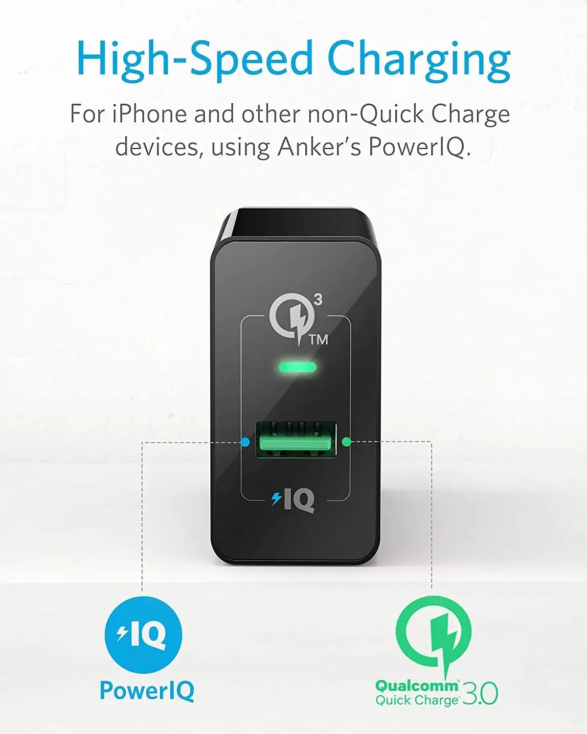 Anker Quick Charge 3.0 USB Wall Charger 18W for All Smartphones (USB Cable Not Included)