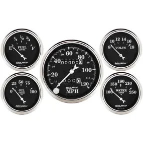 Auto Meter Old Tyme Black Street Rod Kit - Includes 3-1/8 in. 120 MPH Mechanical Speedometer