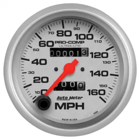 Auto Meter Ultra-Lite 160 MPH Speedometer - Mechanical - Analog - 3-3/8 in Diameter - Silver Face