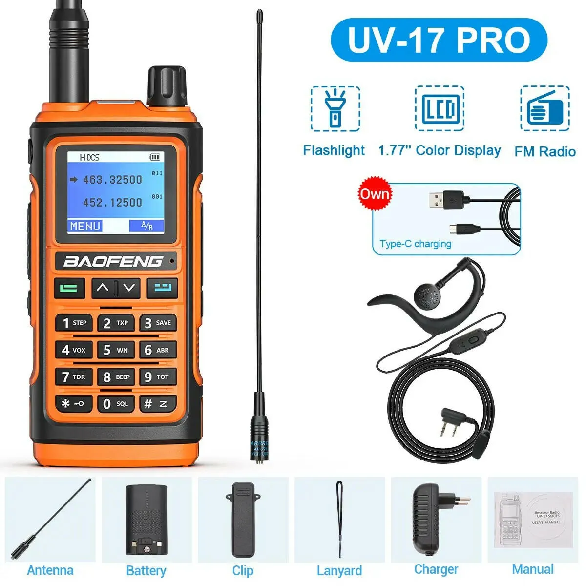 BaoFeng UV-17 Pro V2 Walkie Talkie Wireless Copy Frequency 16 KM Long Range Waterproof Poweful Two Way Radio UV-5R S22 Ham Radio