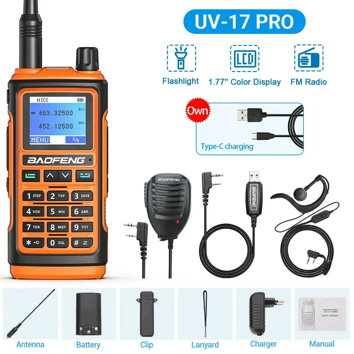 BaoFeng UV-17 Pro V2 Walkie Talkie Wireless Copy Frequency 16 KM Long Range Waterproof Poweful Two Way Radio UV-5R S22 Ham Radio