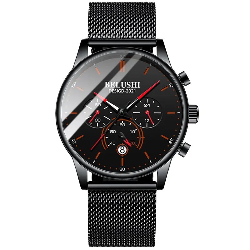 BELUSHI 2023 New Fashion Mens Watches Top Luxury Brand Sport Quartz Luminous Waterproof Chronograph Wristwatch Mens Watches