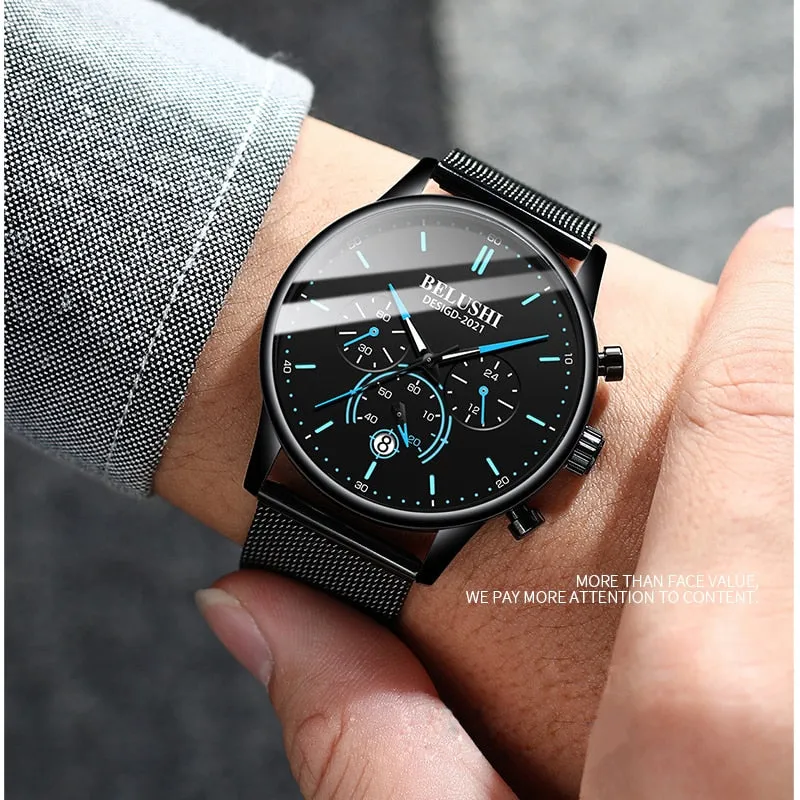 BELUSHI 2023 New Fashion Mens Watches Top Luxury Brand Sport Quartz Luminous Waterproof Chronograph Wristwatch Mens Watches