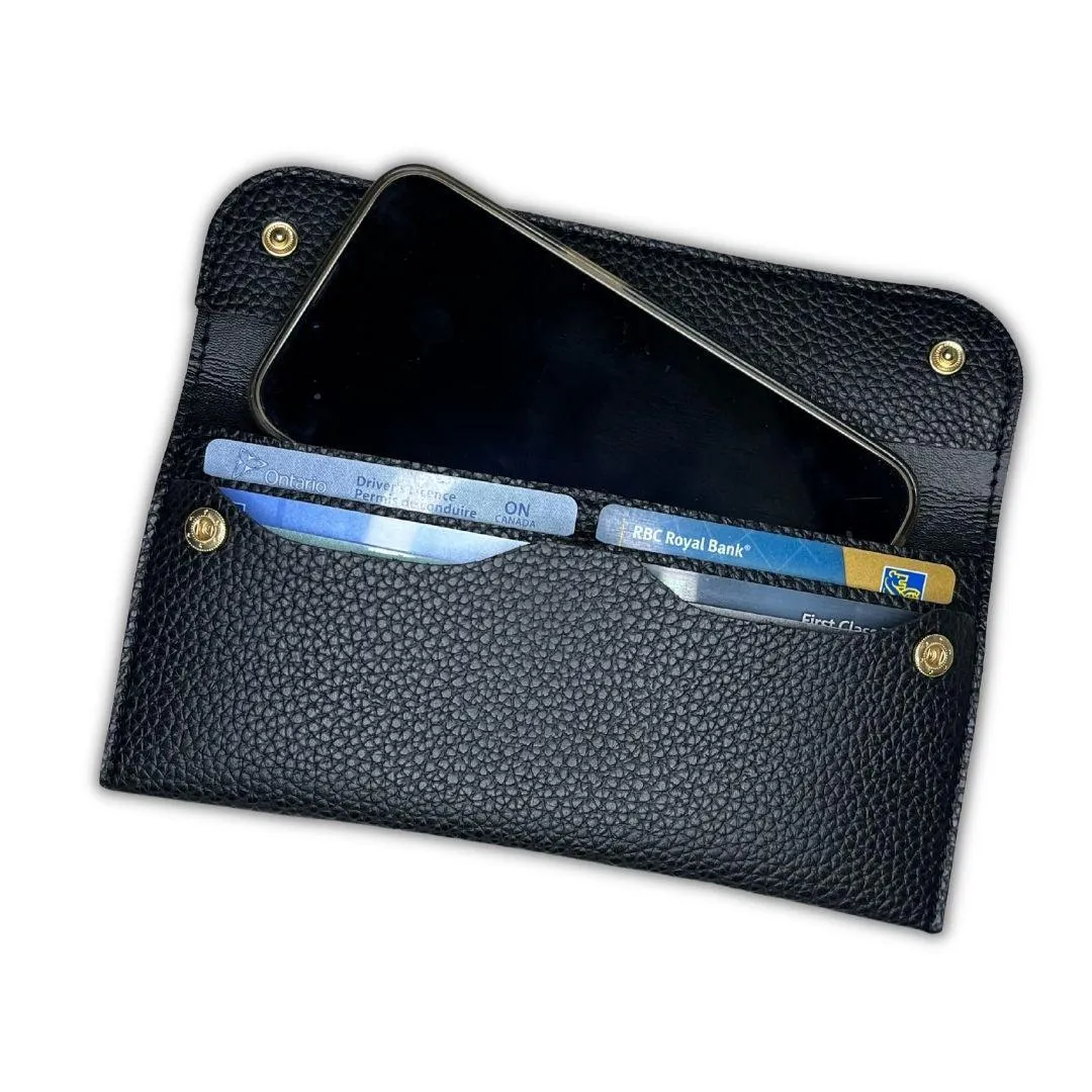 Black Vegan Leather Wallet With Phone Pocket