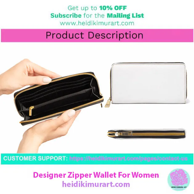 Blue Striped Women's Zipper Wallet, Vertical Stripes Long Compact Designer Premium Quality Women's Wallet