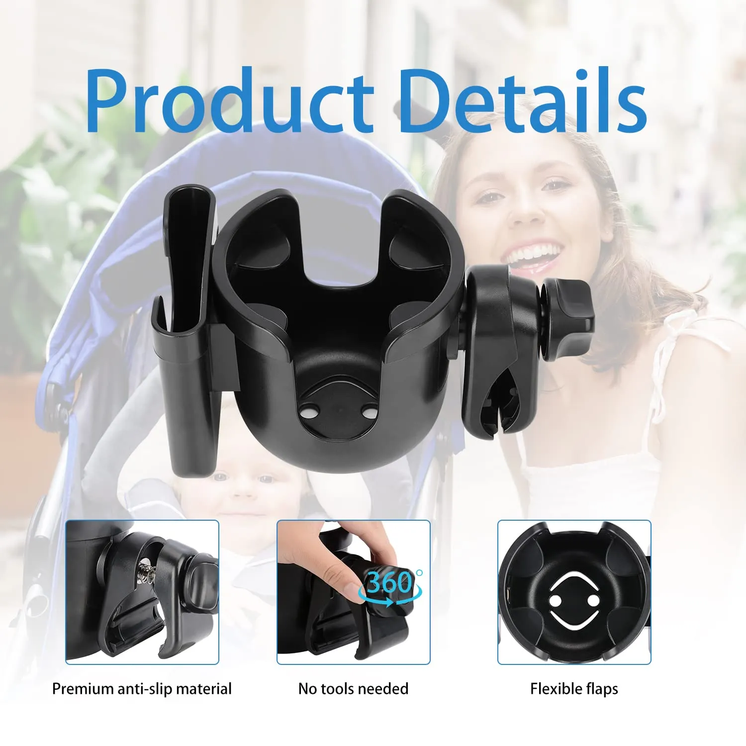 Bottle and Phone Holder Accessory for Stroller Walker Bike