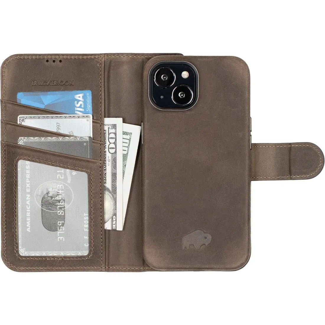 Carson iPhone 14 Plus Wallet Case, Distressed Coffee