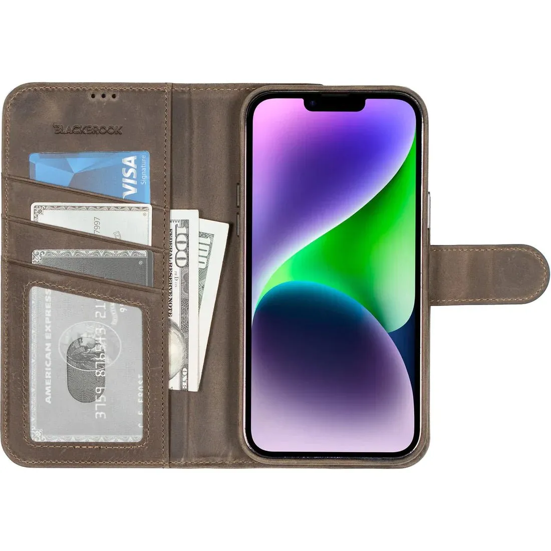 Carson iPhone 14 Plus Wallet Case, Distressed Coffee