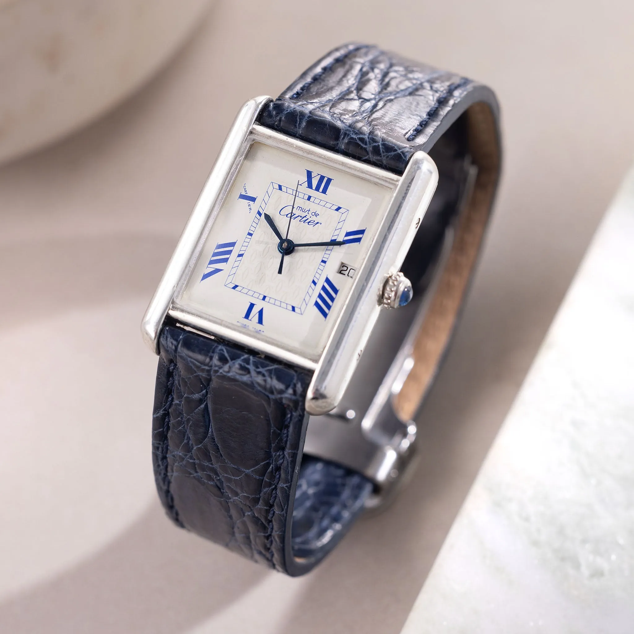 Cartier Tank Must de Cartier Blue Numerals Dial Silver Case Ref. 2414