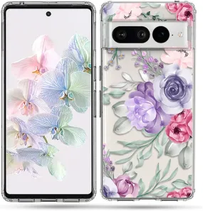 Case Pixel 7 Pro, Shockproof Hard PC Back Protective Clear Case Cover - Purple Watercolor