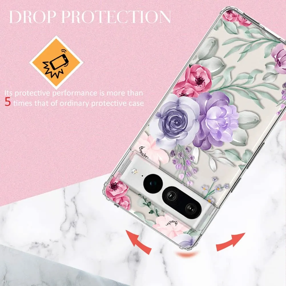 Case Pixel 7 Pro, Shockproof Hard PC Back Protective Clear Case Cover - Purple Watercolor