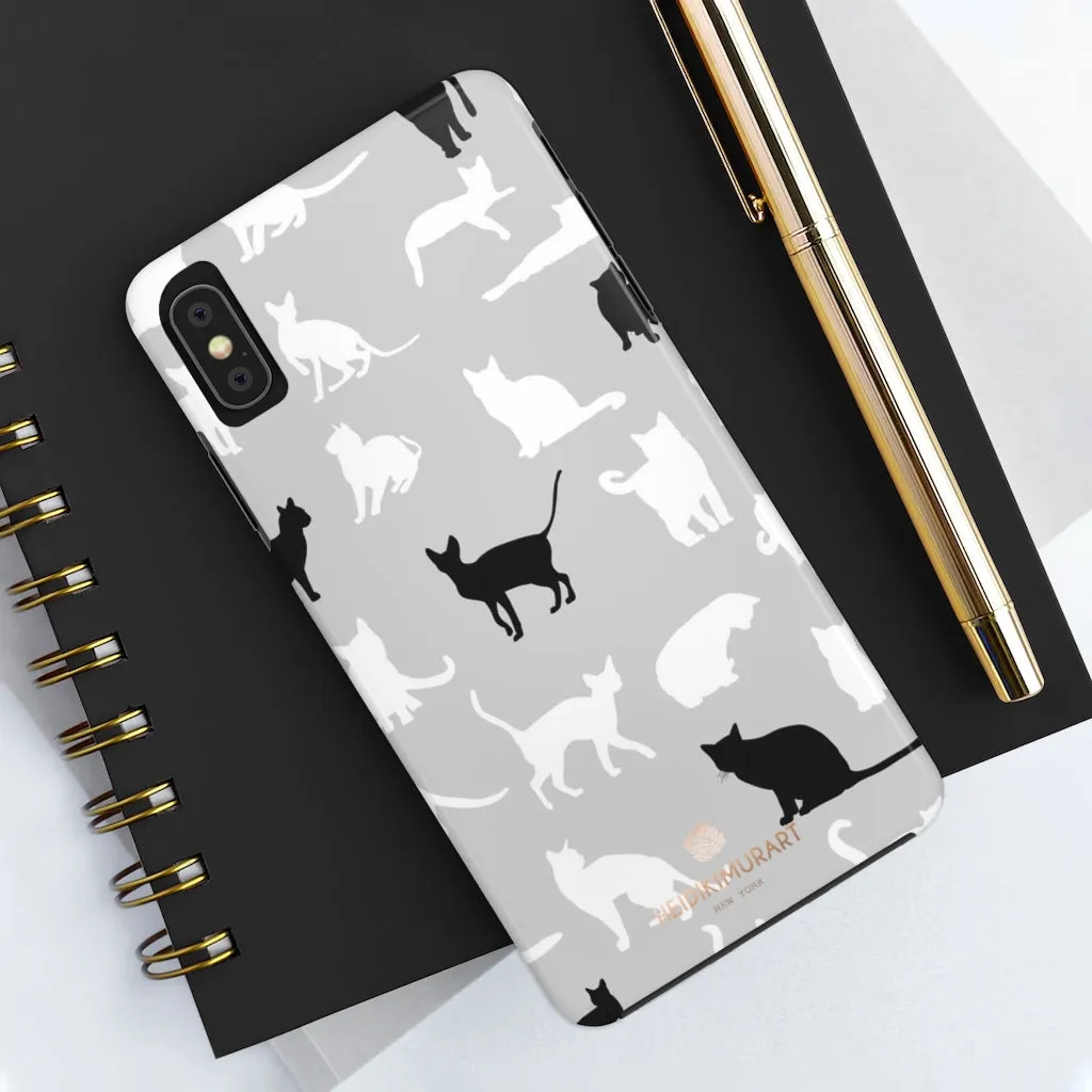 Cat Pattern iPhone Case, Black and White Cat Kitty Cute Case Mate Tough Phone Cases-Made in USA