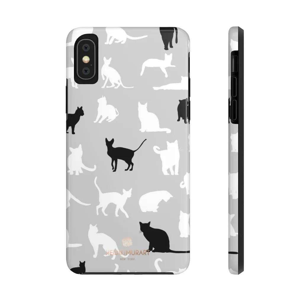 Cat Pattern iPhone Case, Black and White Cat Kitty Cute Case Mate Tough Phone Cases-Made in USA