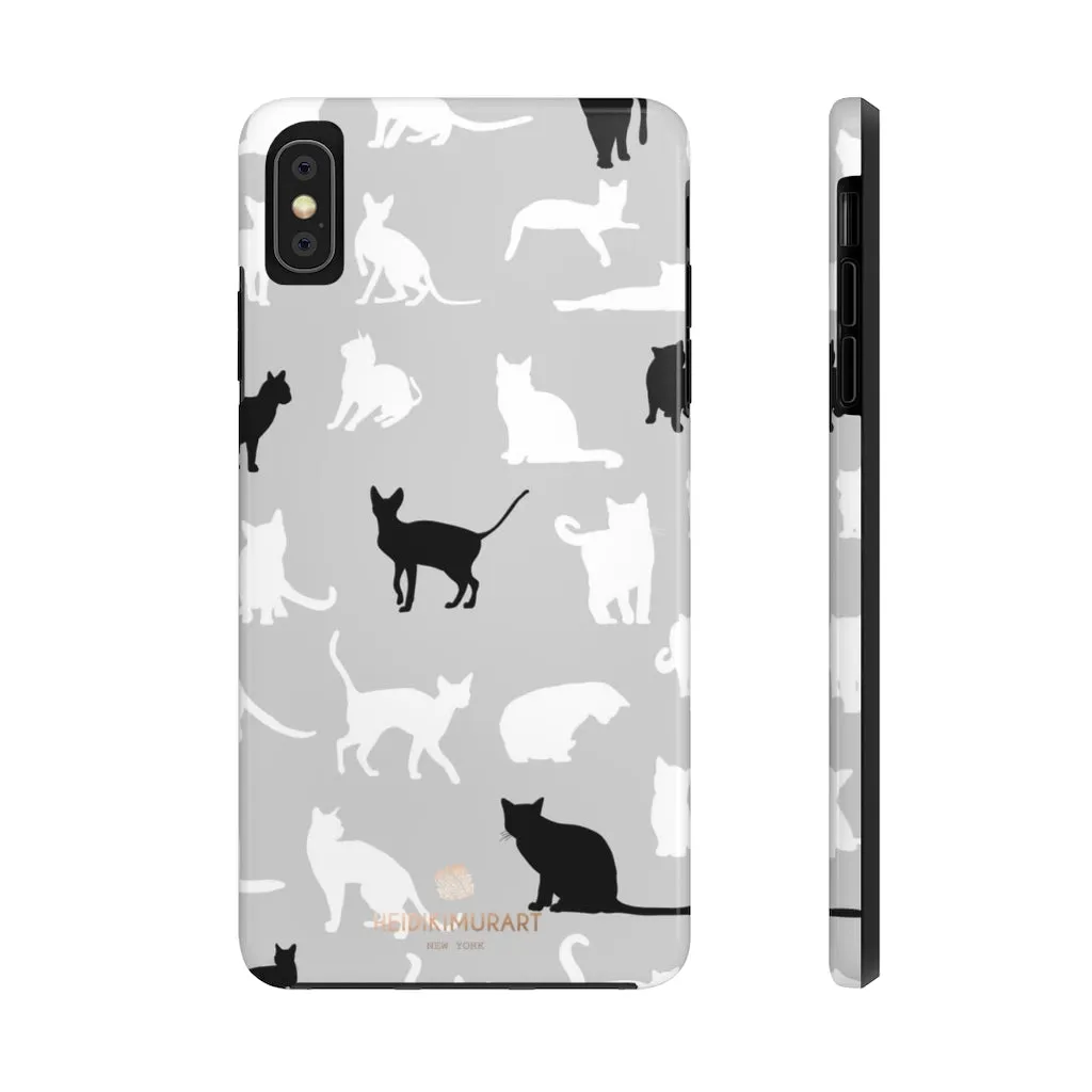 Cat Pattern iPhone Case, Black and White Cat Kitty Cute Case Mate Tough Phone Cases-Made in USA