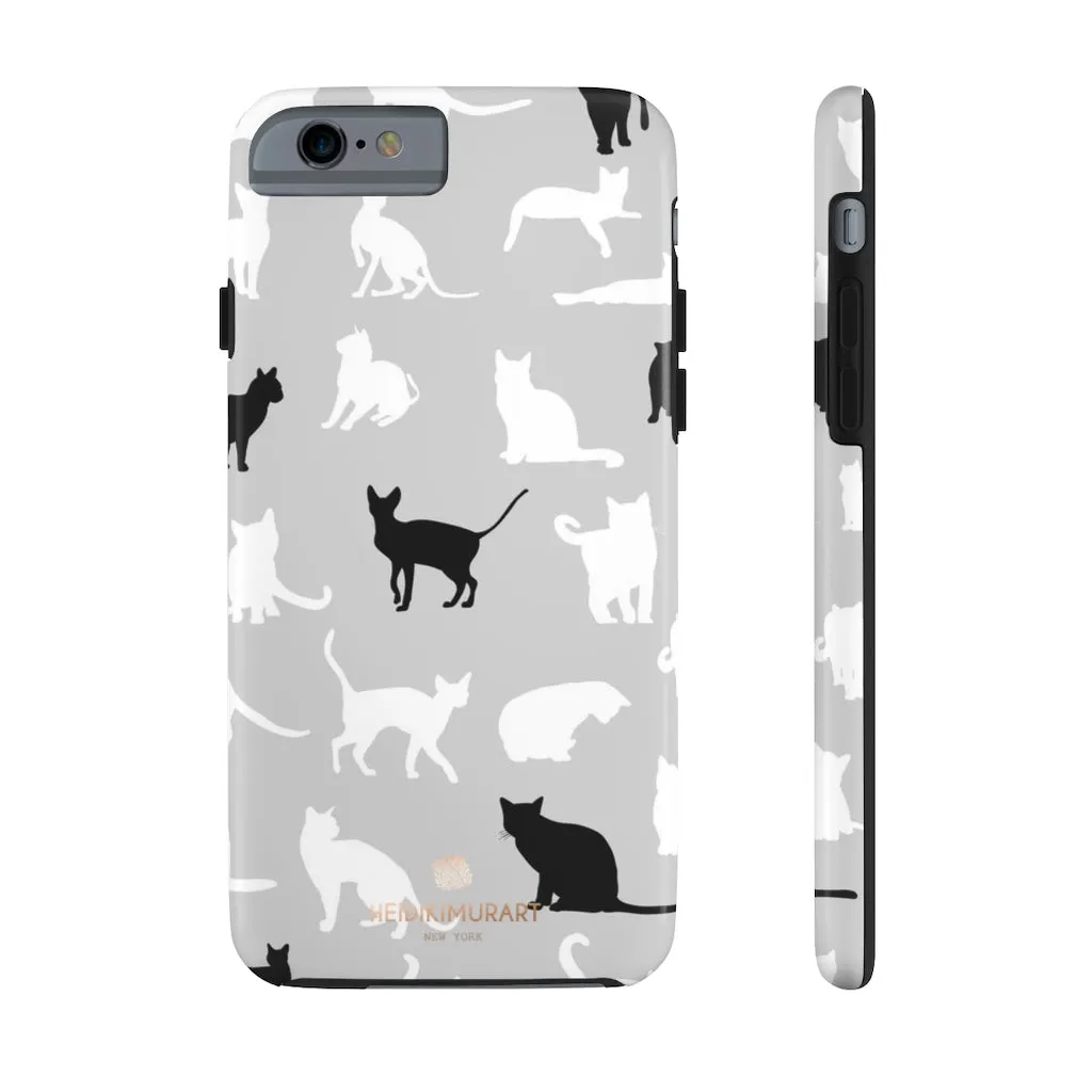 Cat Pattern iPhone Case, Black and White Cat Kitty Cute Case Mate Tough Phone Cases-Made in USA