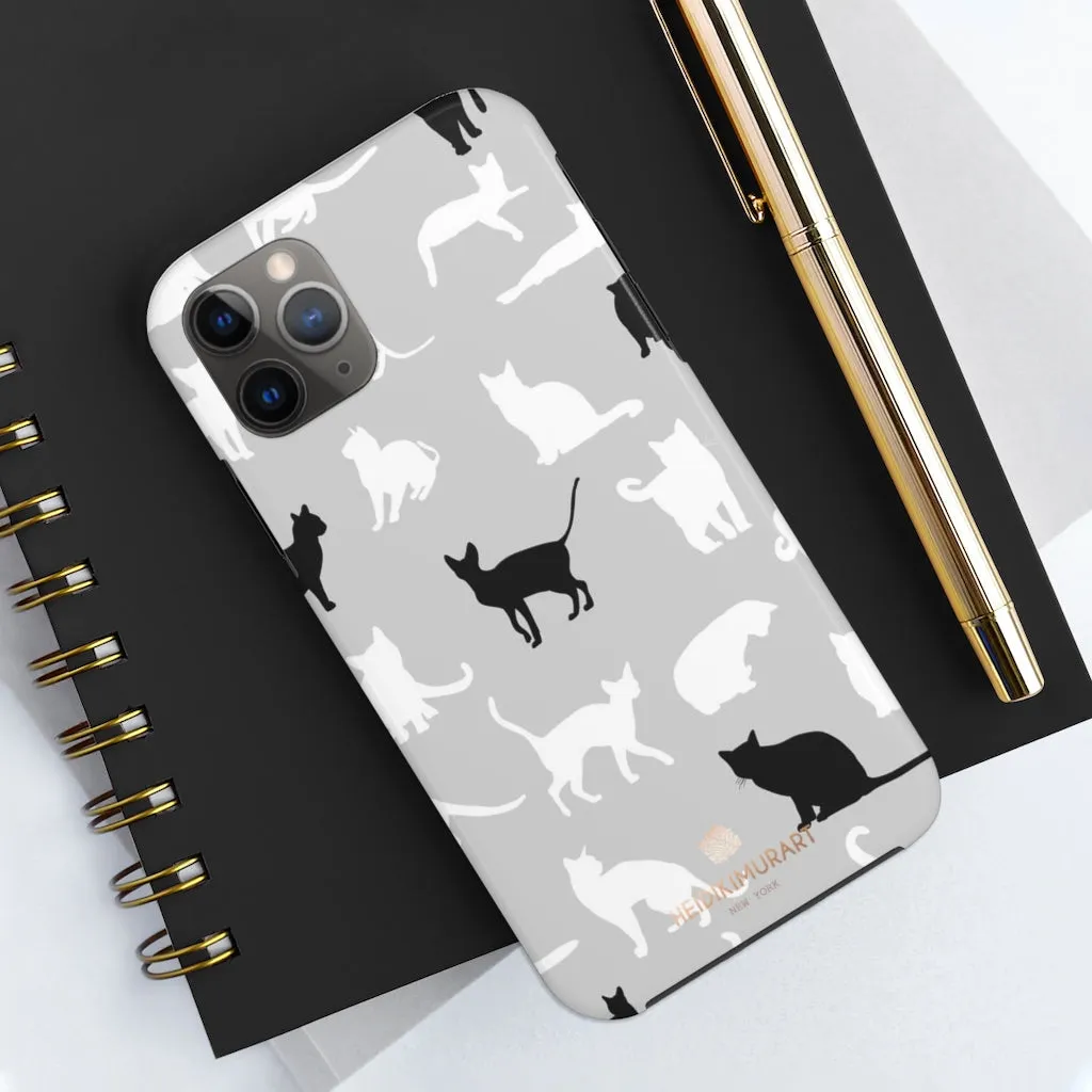 Cat Pattern iPhone Case, Black and White Cat Kitty Cute Case Mate Tough Phone Cases-Made in USA