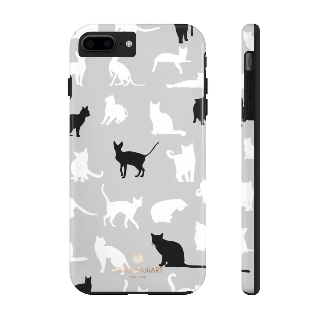 Cat Pattern iPhone Case, Black and White Cat Kitty Cute Case Mate Tough Phone Cases-Made in USA