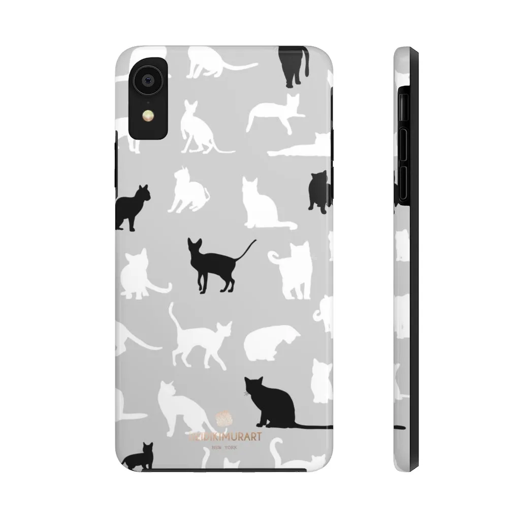 Cat Pattern iPhone Case, Black and White Cat Kitty Cute Case Mate Tough Phone Cases-Made in USA