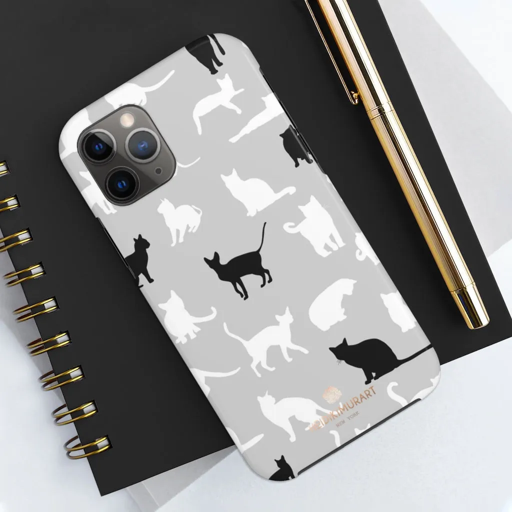 Cat Pattern iPhone Case, Black and White Cat Kitty Cute Case Mate Tough Phone Cases-Made in USA